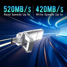 Load image into Gallery viewer, aigo 1TB USB Drive - External SSD 520MB/s 2-in-1 Dual Drive USB Type C+ USB A 3.2 Gen2 Solid State Thumb Drive SSD Stick for iPhone 15/PS5/Android Phone/Tablet/Windows/Mac/PC/Laptop