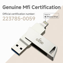 Load image into Gallery viewer, aigo U368 Flash Drive for iPhone MFI Certified Photo Stick for iPhone Thumb Drive Memory Stick USB Stick Flashdrive for External Storage Pad PC iOS Lightning Device, 128GB/256GB