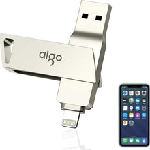 Load image into Gallery viewer, aigo U368 Flash Drive for iPhone MFI Certified Photo Stick for iPhone Thumb Drive Memory Stick USB Stick Flashdrive for External Storage Pad PC iOS Lightning Device, 128GB/256GB