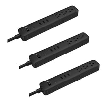 Load image into Gallery viewer, TP Slim Black Power Strip 3-Pack - Multi-Room Power Center Bundle with USB Ports