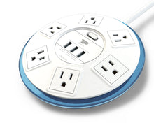 Load image into Gallery viewer, TP UFO Round Power Strip with 3 USB Ports - Blue Surge Protector by aigo