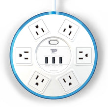 Load image into Gallery viewer, TP UFO 6-Outlet Surge Protector Clear-Blue Round Power Center Strips
